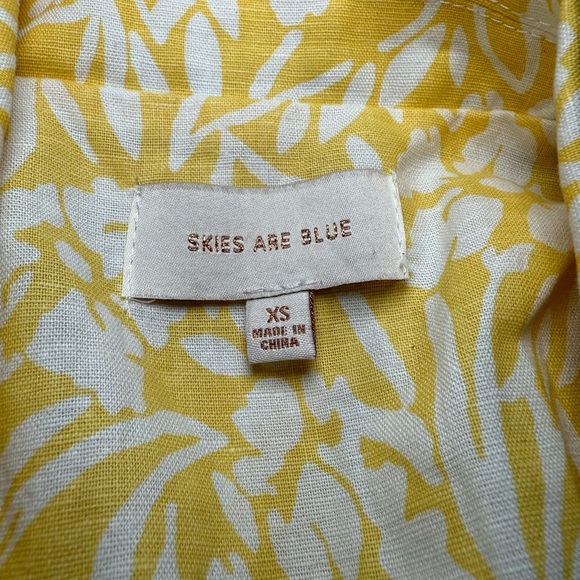 Skies Are Blue Blazer Women XS Yellow White Floral Lightweight Summer Jacket - Picture 3 of 7
